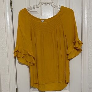 Cato Mustard Ruffle Sleeve Blouse